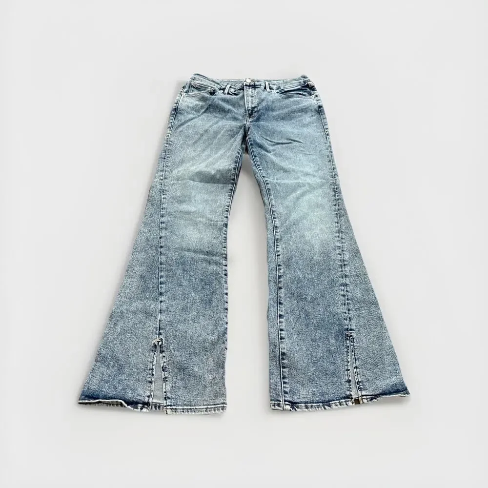 Good American Womens Blue Denim Flare Ankle Opening Jeans Size 14/32